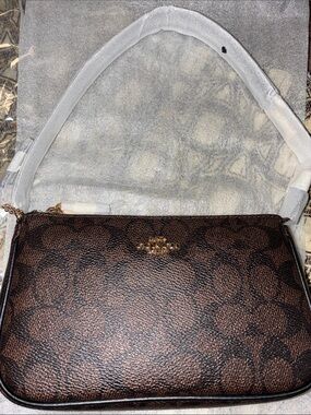 Coach Brown Signature Canvas Small Crossbody with Gold Hardware